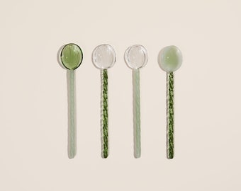 Glass Stirring Spoons, Matcha color set, Coffee Tea Drink Sticks, Set of 4
