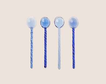 Glass Stirring Spoons, Blue Set, Set of 4