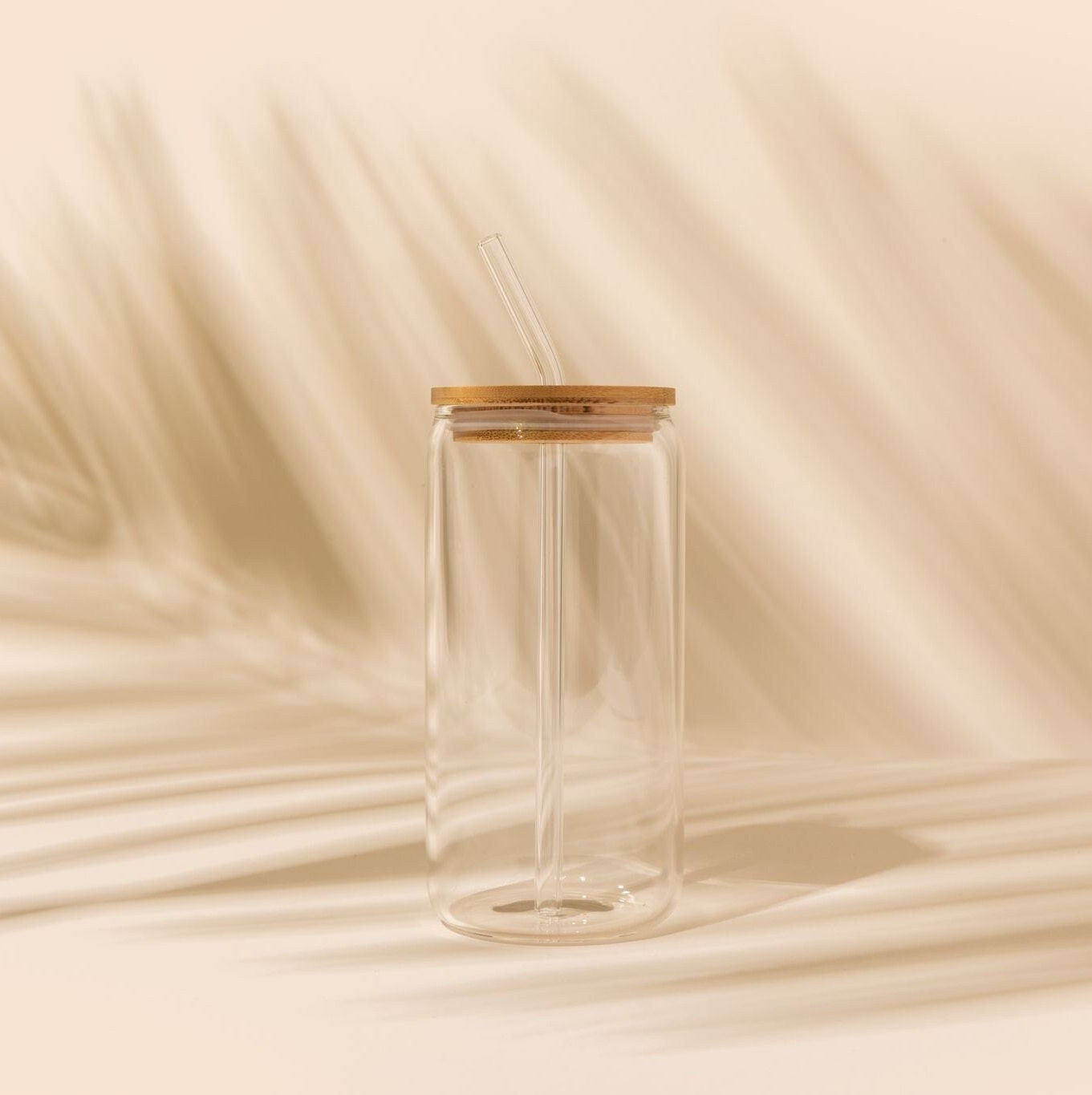Can Glass Cup With Bamboo Lid Glass Coffee Cup With Lid & - Etsy