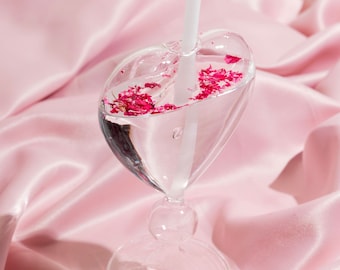 Heart shaped Glass Cup Cocktail Cup with straw