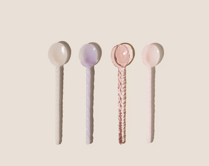 Handblown Glass Stirring Spoons, 4x Spoons Mixing Coffee Tea Drink