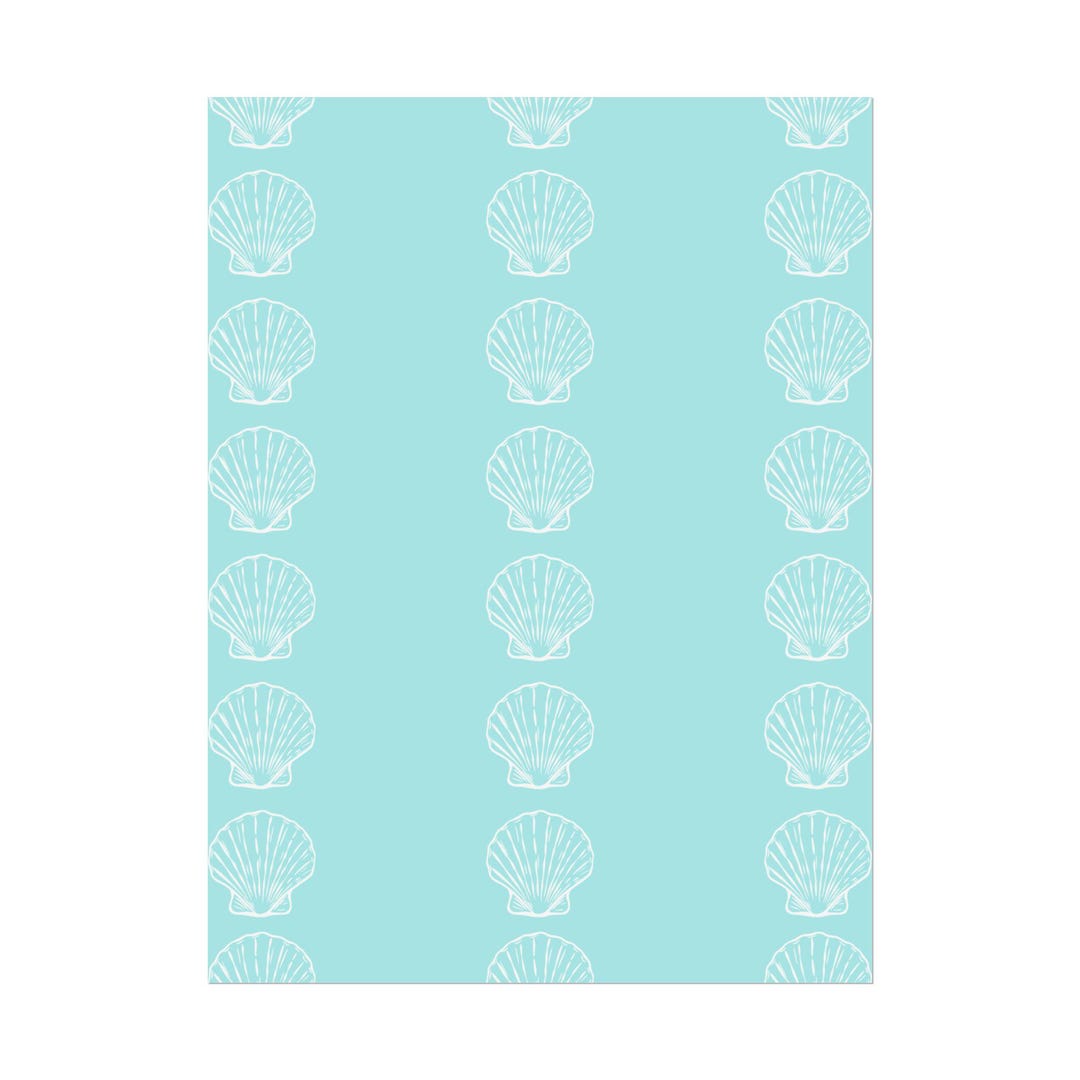 Seashell Pattern Simple White White Seashell Pattern Rolled Poster | Aqua Beach Nautical Wall Art - Etsy
