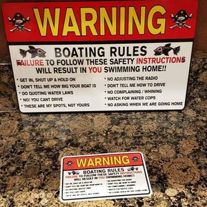 Warning Boat fishing Rules Sign 8 X 12 plus FREE matching sticker and FREE SHIPPING