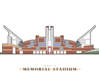Clemson Print; Memorial Stadium; Clemson Illustration; Choose Size 5x7, 8x10; Clemson Artist; Clemson University; Death Valley