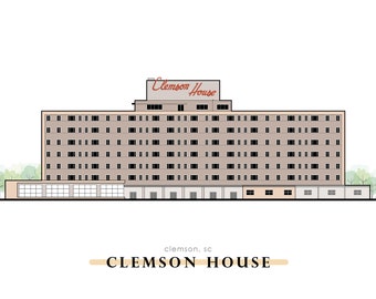Clemson Print; Clemson House; Clemson Illustration; Choose Size 5x7, 8x10; Clemson Artist; Clemson University; Memorabilia