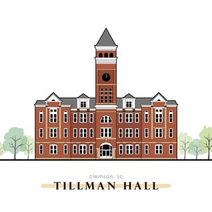 Clemson Print; Tillman Hall; Clemson Illustration; Choose Size 5x7, 8x10; Clemson Artist; Clemson University; Memorabilia