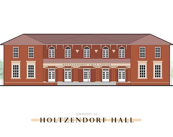 Clemson Print; Holtzendorf Hall; Clemson Illustration; Choose Size 5x7, 8x10; Clemson Artist; Clemson University; Memorabilia