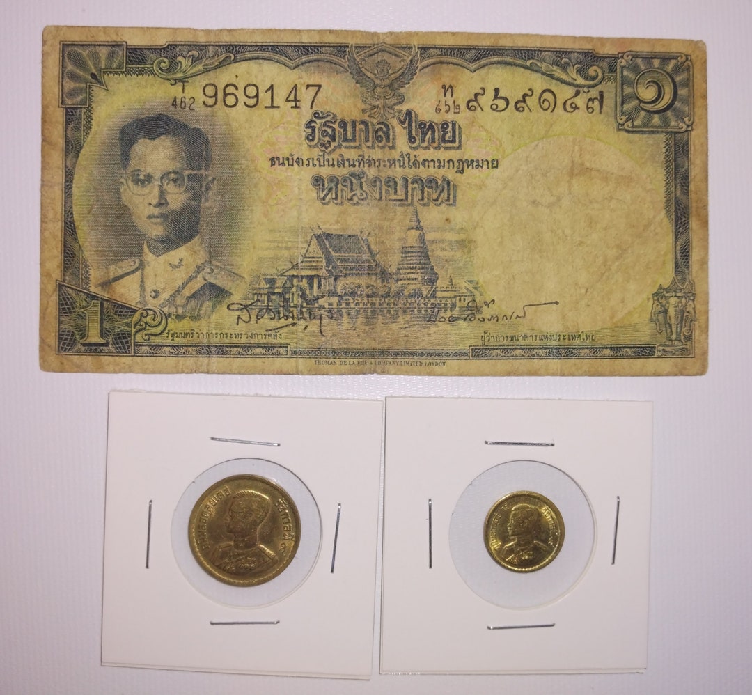 Thailand 1 Baht 1955 Banknote 5 25 Satang 1957 Coins Etsy UK
