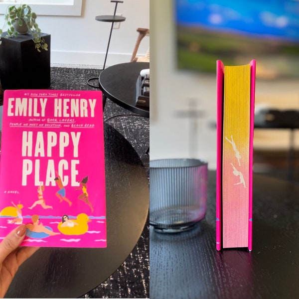 Happy Place Painted Edges | Emily Henry | Hand-painted book | Book lovers| Painted Pages | Painted Book Edges | Bookish Gift  | Book Merch