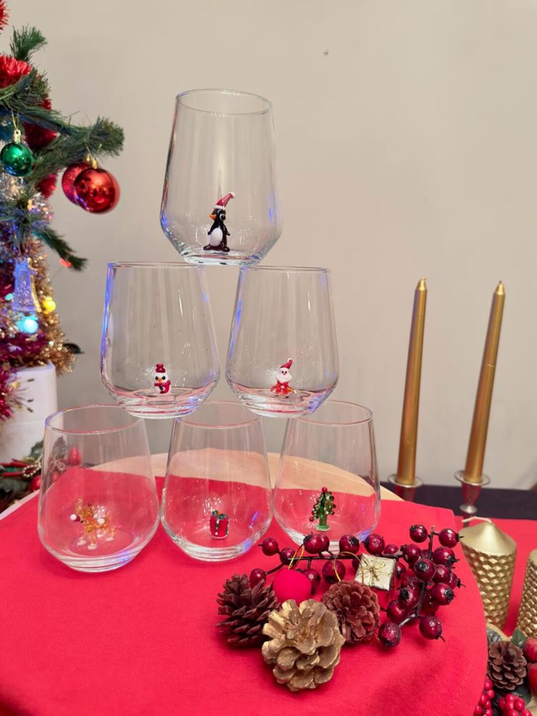 Set Of 6 Christmas Stemless Glasses Xmas Glasses Water Cup Etsy Set of 6 christmas stemless glasses xmas glasses water cup etsy