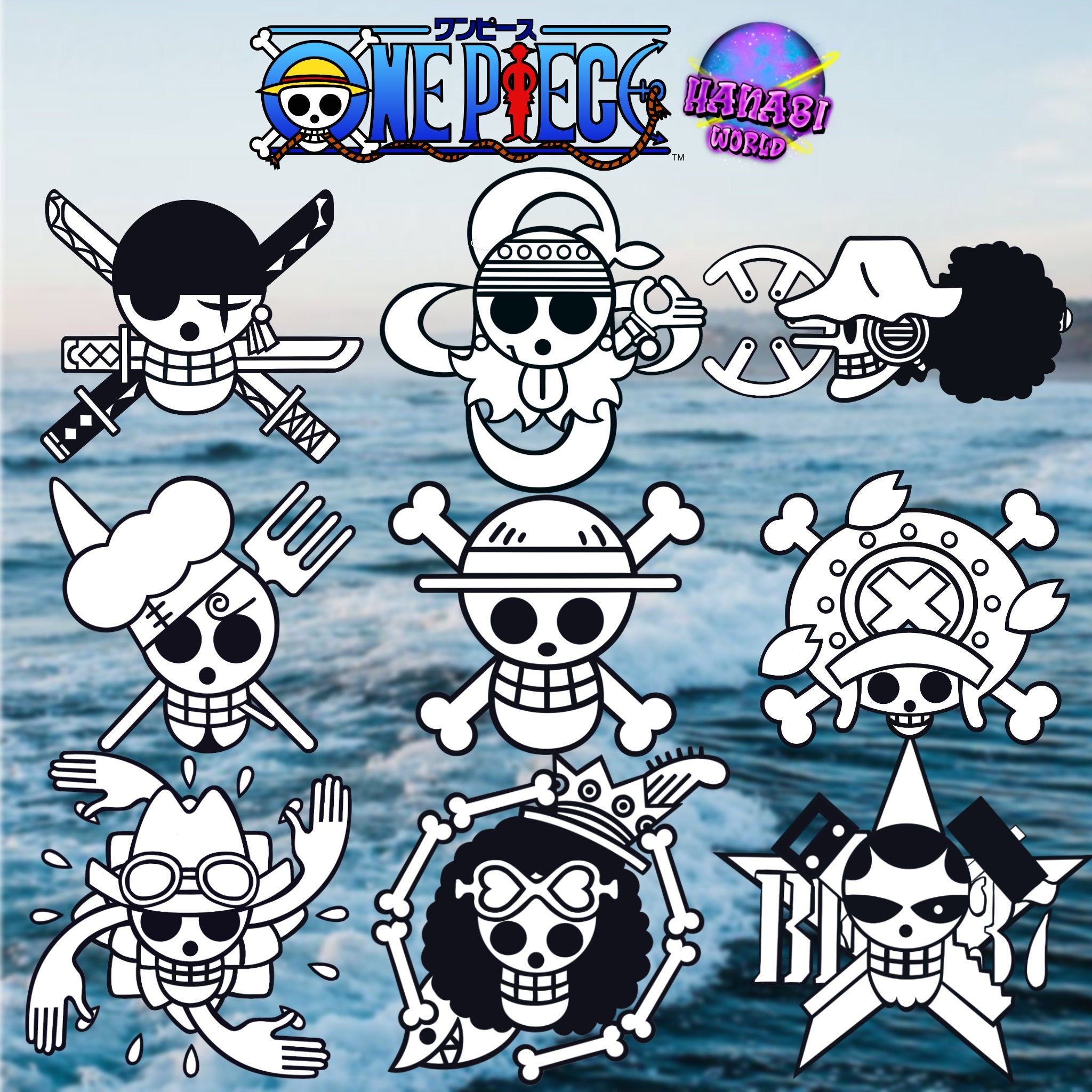 Pegatinas de One Piece con nombres / 1 Pack / Pegatinas de Anime -   España
