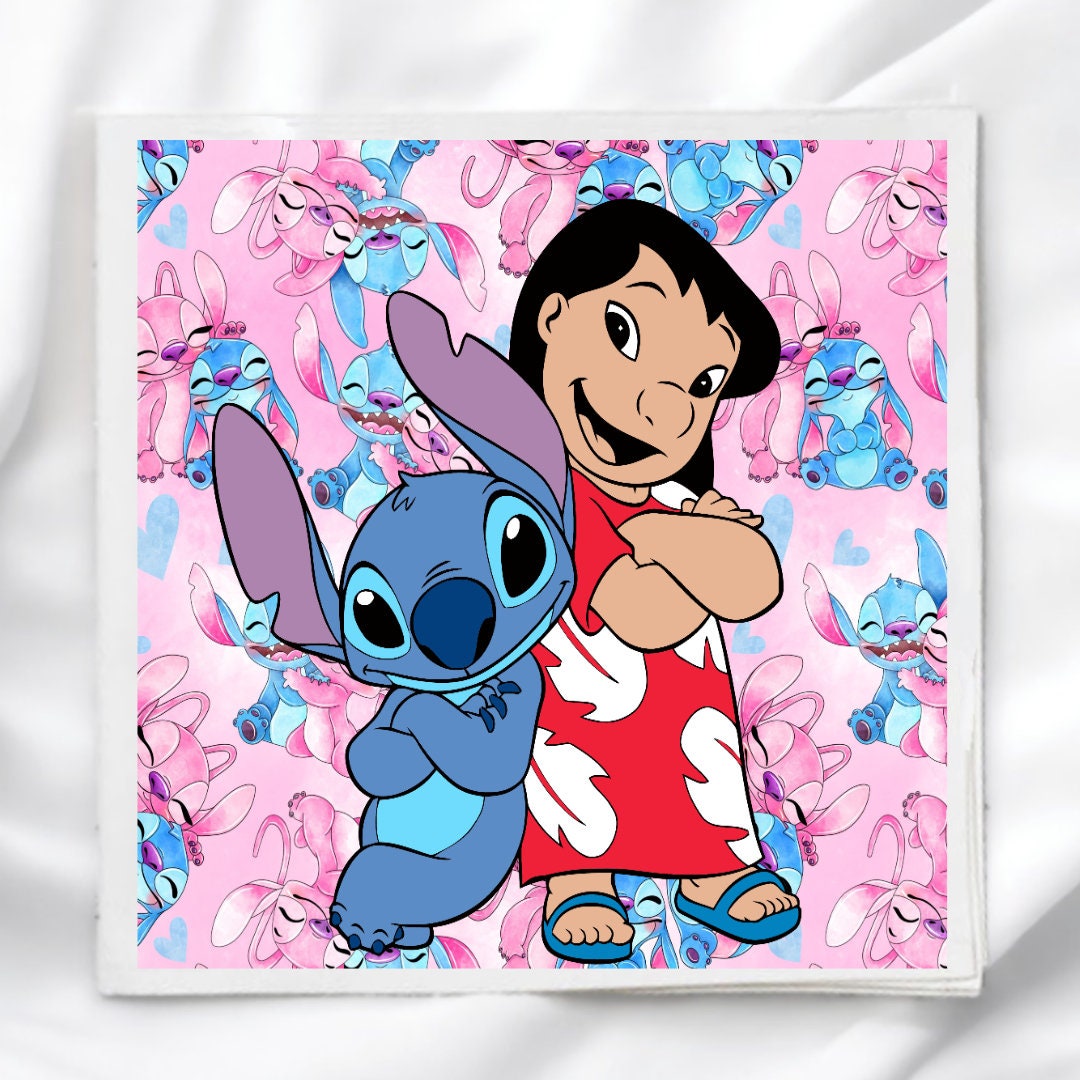 Fabric Panel, Lilo and Stitch Quilt Block for Sewing Projects, Fabric