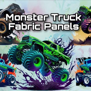 Large Monster Jam Trucks Fire Fabric by Sykel Enterprises - modeS4u