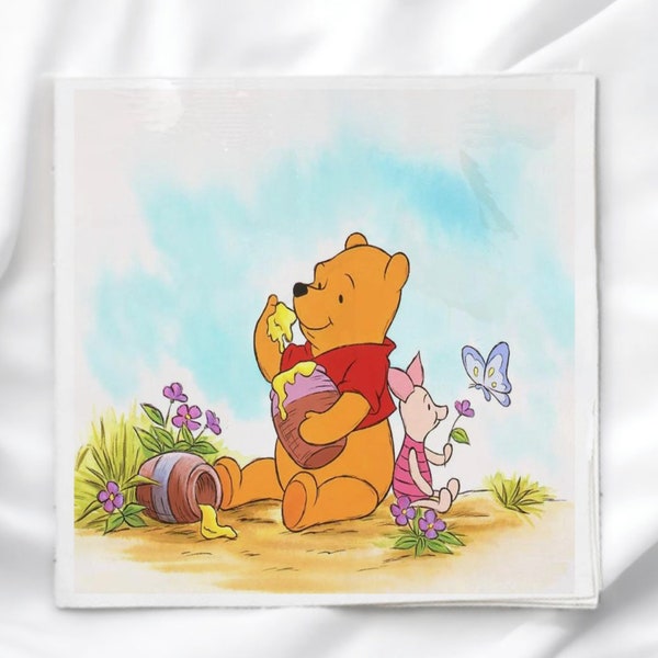 Fabric Panel, Pooh with Honey Quilt Block, Quiltmaking, Fabric Square, Fabric Block, Digital Image Printed on Fabric