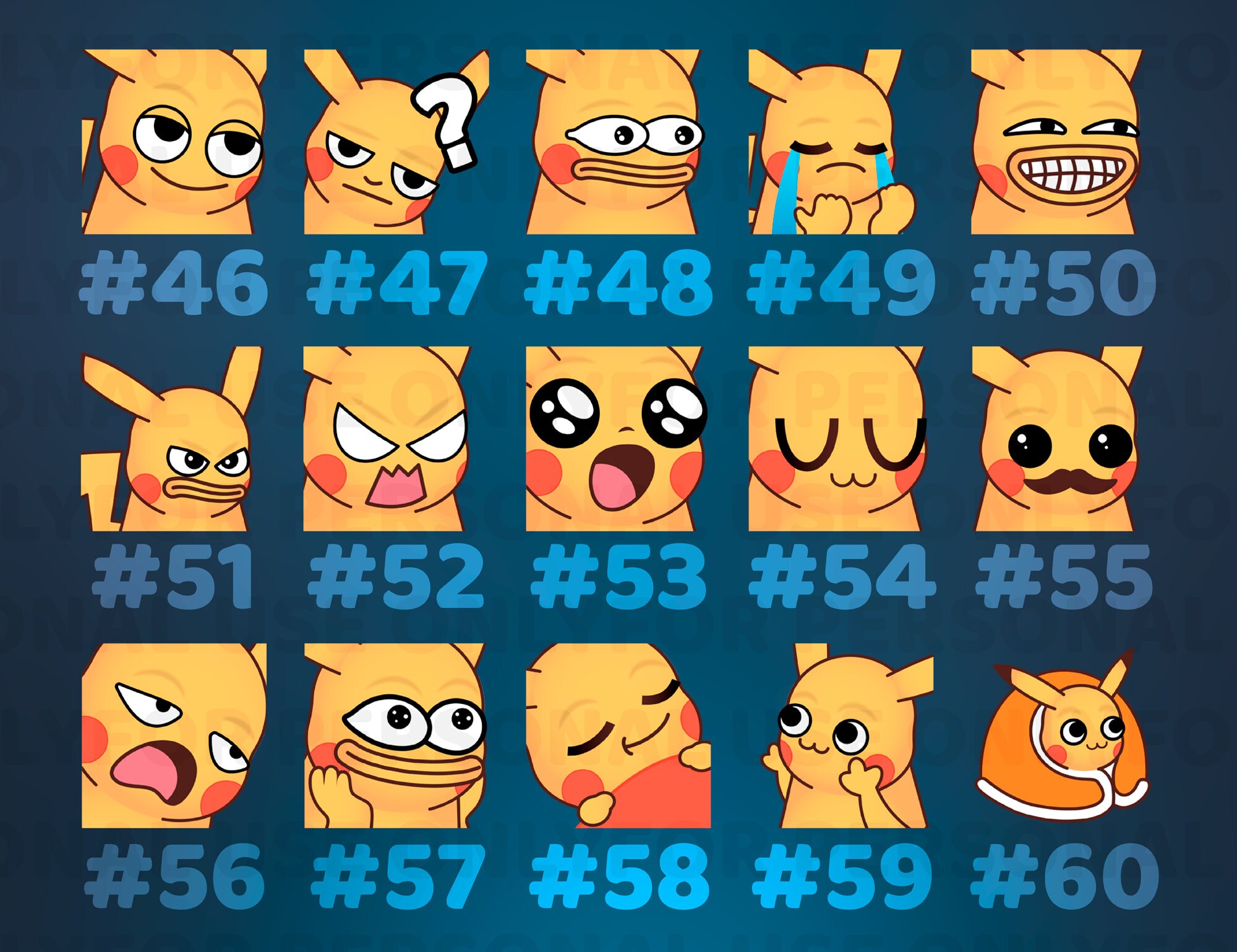 60 X Pikachu X Pokemon Emotes / Emotes / Sub Badges / Twitch Youtube ...