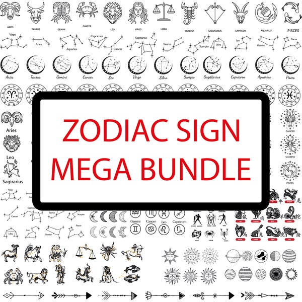 ZODIAC SIGN SVG Bundle, Zodiac Signs Svg Bundle, Horoscope Svg Bundle, Celestial Star Sign Svg, Zodiac Constellation Svg, Zodiac Signs Svg