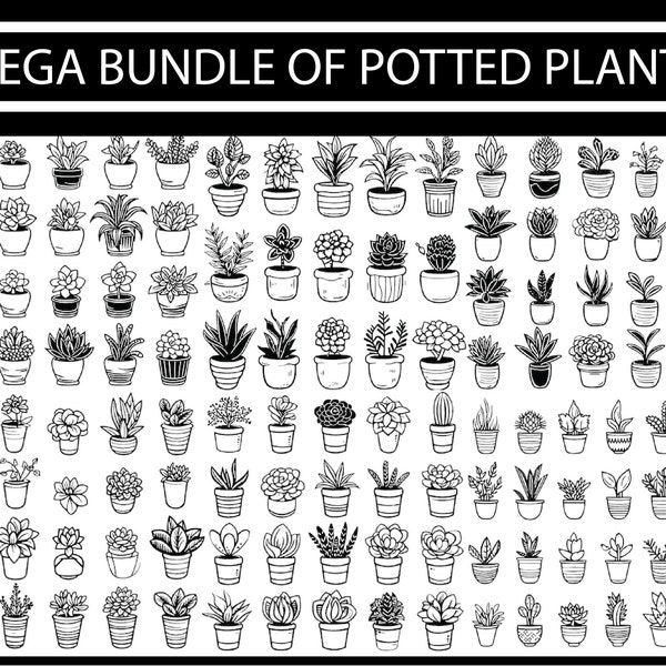 POTTED PLANTS SVG, Plants bundle, Houseplant svg, hand drawn plants, potted plants svg, Plants svg file, Digital Download, Plants Svg
