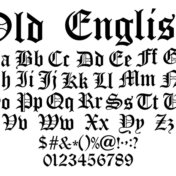 OLD ENGLISH FONT svg, Instant Download, altes englisches Alphabet svg, alte englische Buchstaben und Zahlen svg für Cricut, digitaler Download, Schrift svg