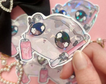 Sad Hamster Kawaii Jirai Kei Holographic Sticker