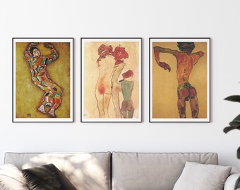 Tryptic Wall Art, Egon Schiele Print, Set Of 3, Digital Download