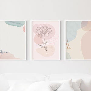 Boho Triptych Wall Art: Minimalist Flower Prints (Digital Download)