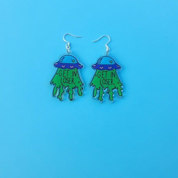 Alien invasion 'get in loser' earrings with 925 s/s hooks