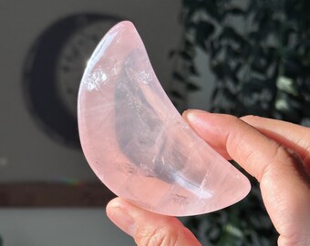 146g | Rose Quartz Crescent Moon Jewelry Bowl Crystal Carving | Gemmy Pink Trinket Ring Dish Holder | Crystal Plate | Home Room Decor Tray