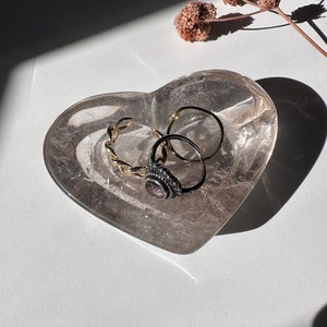 178g | Smokey Quartz Heart Shaped Jewelry Bowl | Trinket Ring Dish Holder | Crystal Plate | Home Room Decor Tray | Champagne Stone