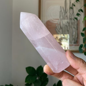 295g | Rose Quartz Tower Obelisk Point Crystal From Madagascar | Gemmy Pink Love Stone | Milky Girasol Gemstone | Heart Chakra Healing Gem