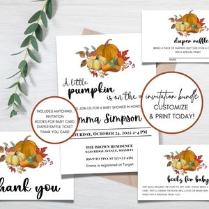 Fall Baby Shower Invitation Bundle | Fall Baby Shower | Little Pumpkin | Autumn Baby Shower | A Little Pumpkin | Editable Invitation