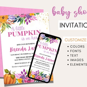 Pumpkin Baby Shower Invitation, Fall Baby Shower, Little Pumpkin, Autumn Baby Shower,  A Little Pumpkin, Baby Shower Invitation