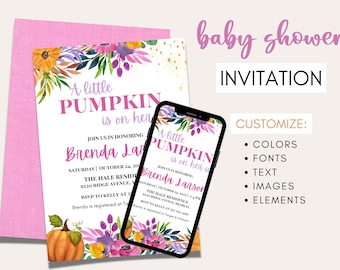 Invitation de douche de bébé de citrouille, douche de bébé d'automne, petite citrouille, douche de bébé d'automne, une petite citrouille, invitation de douche de bébé