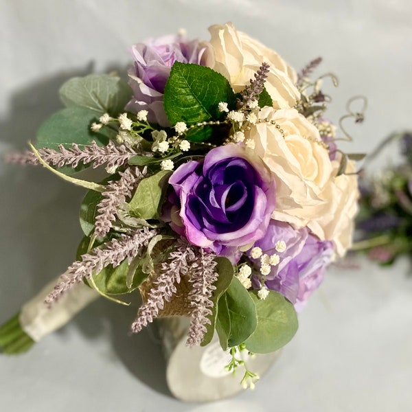 Purple & Cream open rose bridal bouquets | wedding decor | Country, Barn, Farm, Cottage, Victorian | Home Decor