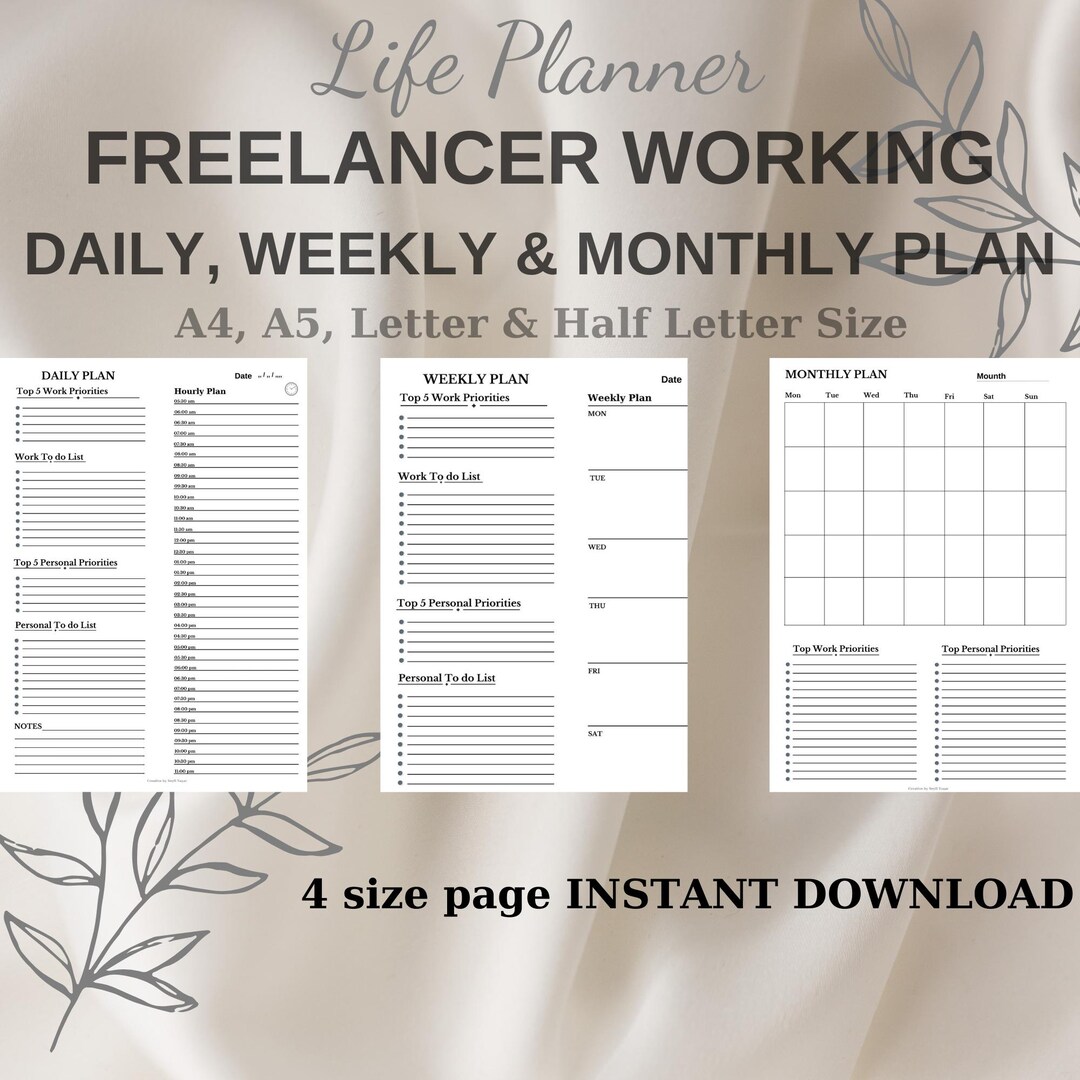 Printable Daily, Weekly & Monthly Planner Set | 3 Size 12 PDF Files ...