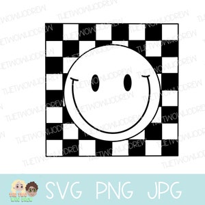 Kariertes Smiley Gesicht SVG: Retro 70er Jahre Groovy Vektor (Digitale Datei)