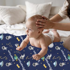 Space Baby Boy Blanket with Name, Personalized Astronaut Baby Shower Gift, Custom Newborn Outer Space Nursery Decor
