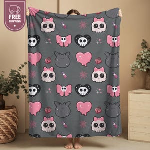 Kawaii Goth Halloween Blanket, Pastel Goth Blanket, Baby Girl Halloween Blanket, Couch Throw Blanket, Girly Pink Pastel Halloween Room Decor