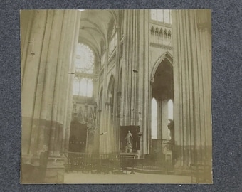 Cathedral at Rouen vintage 1800s sepia photograph albumen print gothic church interior transept architecture cabinet card sepia photo