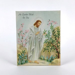 Cartão de Páscoa vintage Hallmark - Jesus no Jardim, Ressuscitado, Salvador, Ressurreição - Desejos de Páscoa, Cartões Cristãos Religiosos, Cartão de Férias Usado
