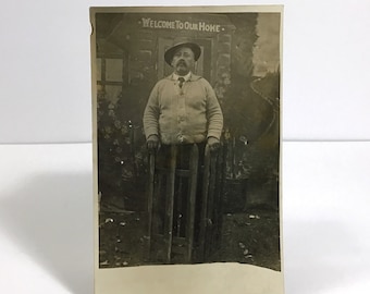 Original RPPC - Welcome to Our Home - Real Photo Postcard, early 1900s Tourist Souvenir Photograph, Cottagecore Decor, Rustic Greetings