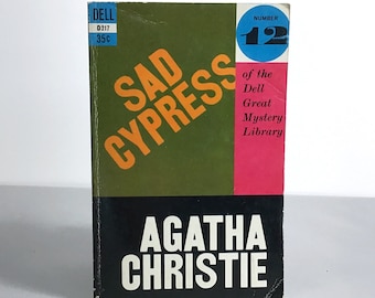 Sad Cypress - Agatha Christie - Vintage Paperback Book 1958 Dell Great Mystery Library #12, First Printing - Classic Mystery Fiction Poirot