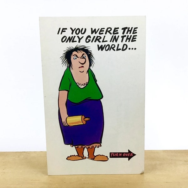 Plastichrome If You Were the Only Girl in the World 1950s-1960s Novelty Postcard adult humor cartoon gag gift