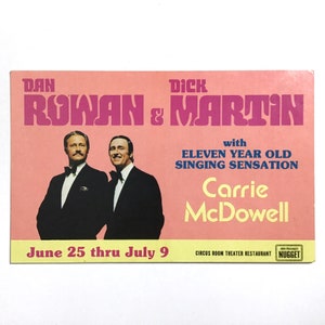Rowan & Martin 1975 Carte postale, John Ascuaga's Nugget Hotel Casino, Sparks/Reno, Nevada, Carrie McDowell, Circus Room Theatre, design des années 70