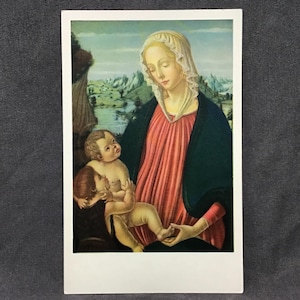 Madonna and Child with St. John the Baptist by Botticini - Original Vintage Postcard - Gardner Museum, Italian Renaissance Art Picture