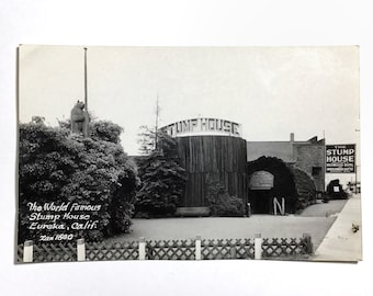 The World Famous Stump House, Eureka, California - Vintage RPPC c.1940s Real Photo Postcard - Roadside Attraction, Redwood Tree Souvenir
