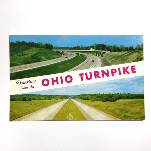 Greetings From the Ohio Turnpike - Vintage 1950s Chrome Postcard, Vacation Souvenir, Transportation History, MCM Highway Color Photo