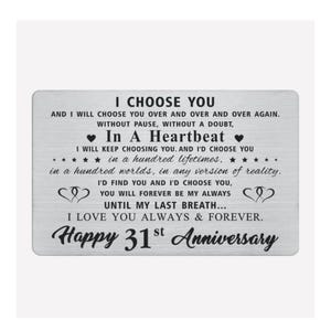 Carte de portefeuille en acier inoxydable pour 31 ans d'anniversaire, cadeaux pour mari et femme