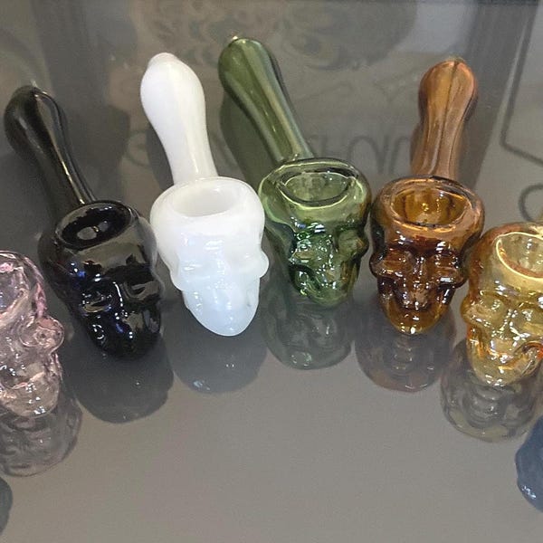 Glass Skull Face Skeleton 4" Smoking Pipe