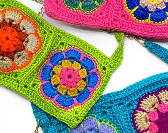 Bolso de hombro de flores de crochet