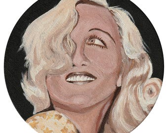 Inspiriert von Carole Lombard, Old Hollywood Glamour Gemälde, Acryl auf Schwarzer Leinwand, original Kunstwerk